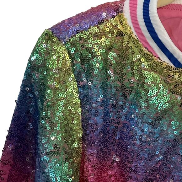 Abby & Evie Toddler Girls Light Weight Sequin Ombre Bomber Jacket 3T - Picture 4 of 14